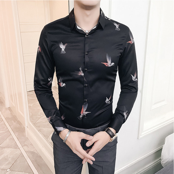 Модерна мъжка риза с десен и дълъг ръкав в два цвята