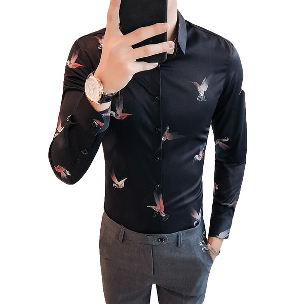 Модерна мъжка риза с десен и дълъг ръкав в два цвята