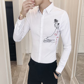 Cămașă elegantă pentru bărbați cu broderie în două culori