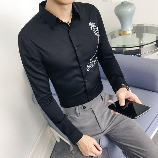 Мъжка елегантна риза с бродерия в два цвята