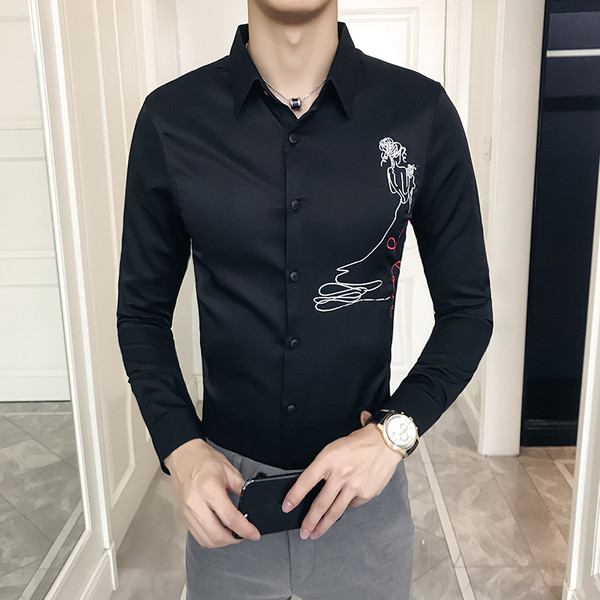 Мъжка елегантна риза с бродерия в два цвята