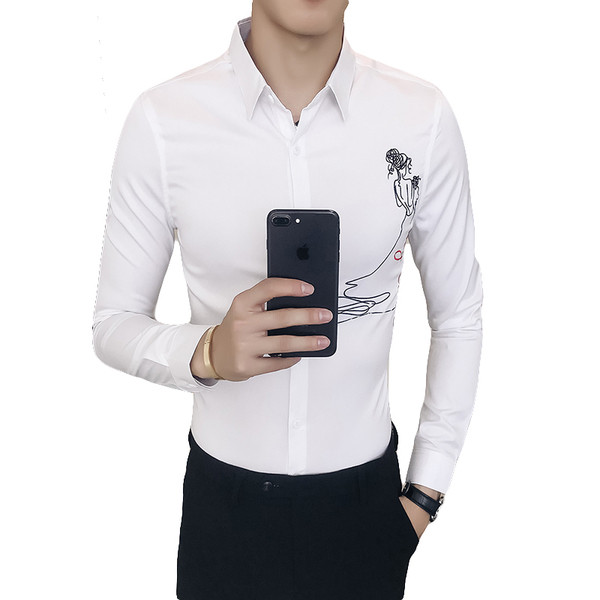 Мъжка елегантна риза с бродерия в два цвята