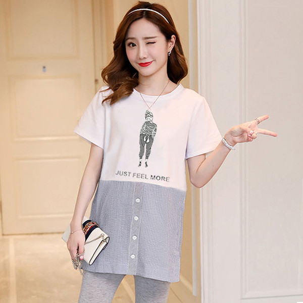 Модерна риза за бременни жени къс ръкав и апликация