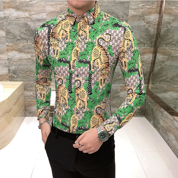 Цветна мъжка риза Slim модел с дълъг ръкав