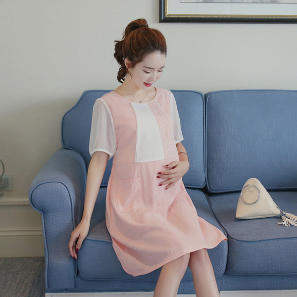 Стилна рокля за брменни жени в два цвята с О-образно деколте