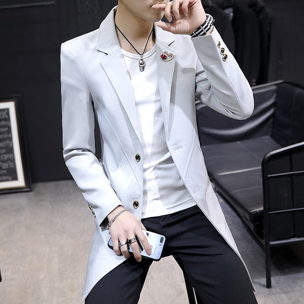 Модерно мъжко дълго сако в два цвята с брожка