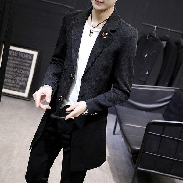 Модерно мъжко дълго сако в два цвята с брожка