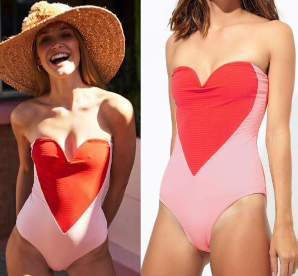 Актуален дамски цял бански костюм със сърце в розов цвят 