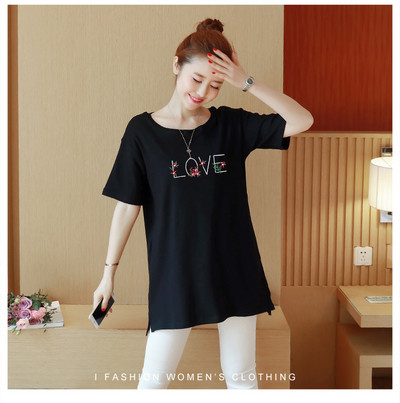 Ежедневна тениска за бременни жени с надпис и бродерия в три цвята