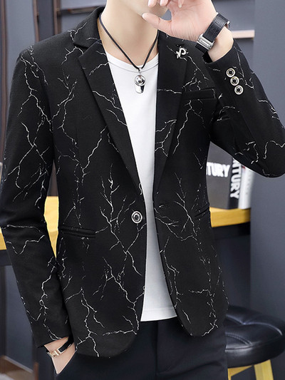 Мъжко модерно сако в черен цвят с цветни нишки