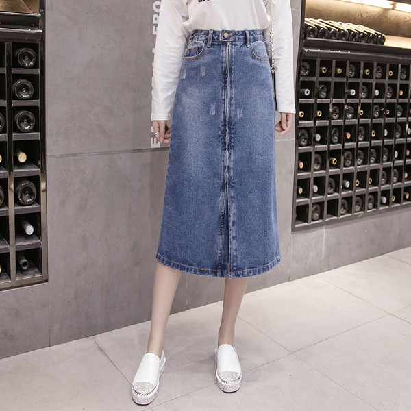 Дамска ежедневна дълга дънкова пола в два цвята