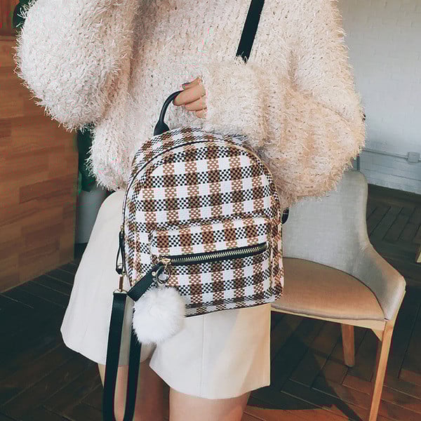 Стилна дамска карирана раница в три цвята