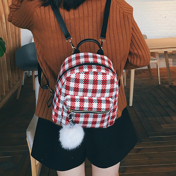 Стилна дамска карирана раница в три цвята
