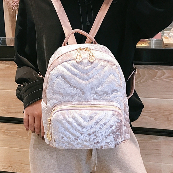 Дамска модерна раница от кадифе и джоб в четири цвята