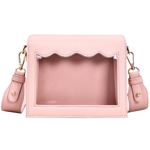 Модерна дамска прозрачна чанта с дълга кожена дръжка в няколко цвята 