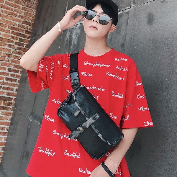 Мъжка модерна чанта в черен цвят от еко кожа