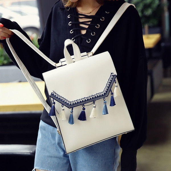 НОВО дамска раница с бродерия в три цвята