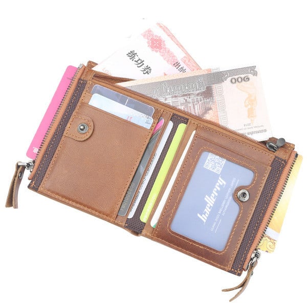 Практичен мъжки портфейл от еко кожа в черен и кафяв цвят