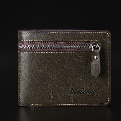 Мъжки портфейл с цип в зелен цвят