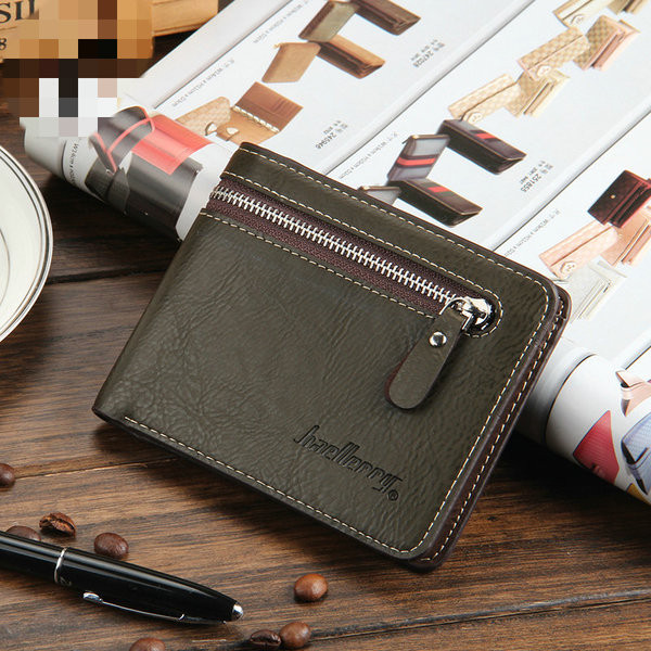 Мъжки портфейл с цип в зелен цвят