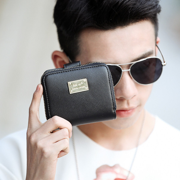 Модерен мъжки портфейл от еко кожа в черен цвят