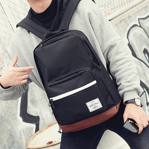 Мъжка модерна раница в черен цвят с елемент от еко кожа