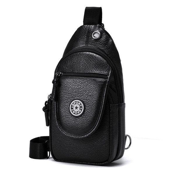 Ανδρική δερμάτινη τσάντα με έγχρωμο έμβλημα