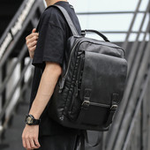 Rucsac modern pentru barbati din piele ecologica de culoare neagra