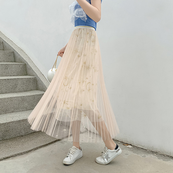 Fusta de dama lunga moderna cu tul in trei culori