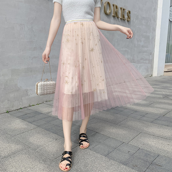 Fusta de dama lunga moderna cu tul in trei culori