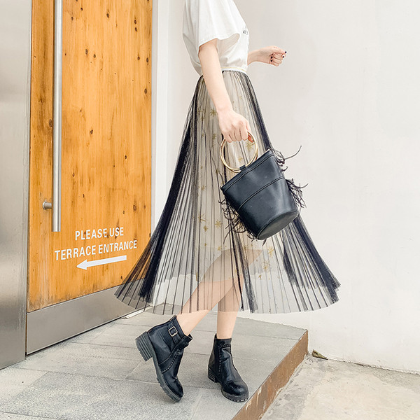 Fusta de dama lunga moderna cu tul in trei culori