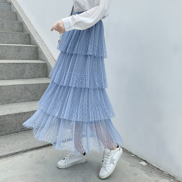 Fusta lunga de dama cu tul in cinci culori