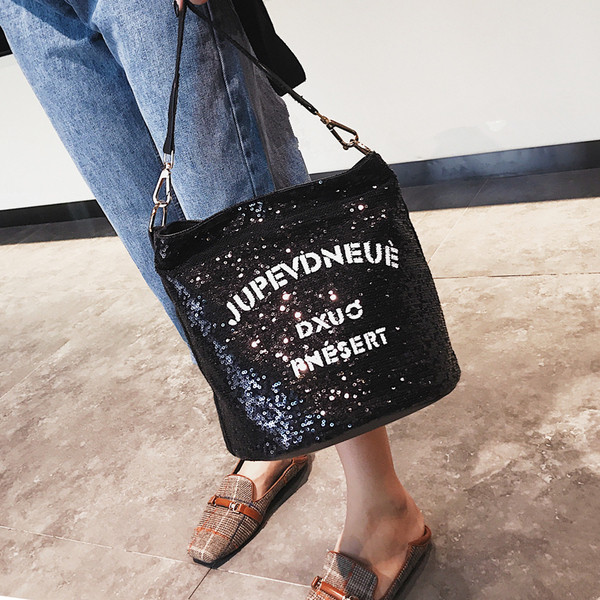 Geanta de dama moderna cu paiete in doua culori