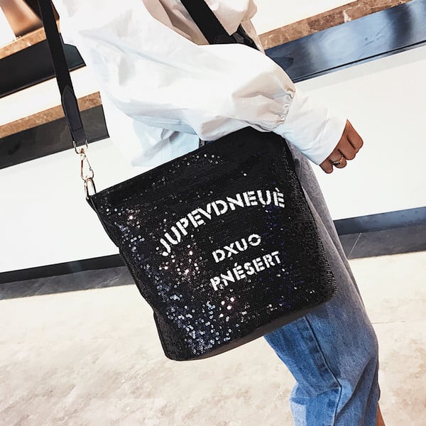 Geanta de dama moderna cu paiete in doua culori