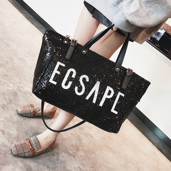 Geanta casual dama cu maner scurt si lung cu paiete in doua culori