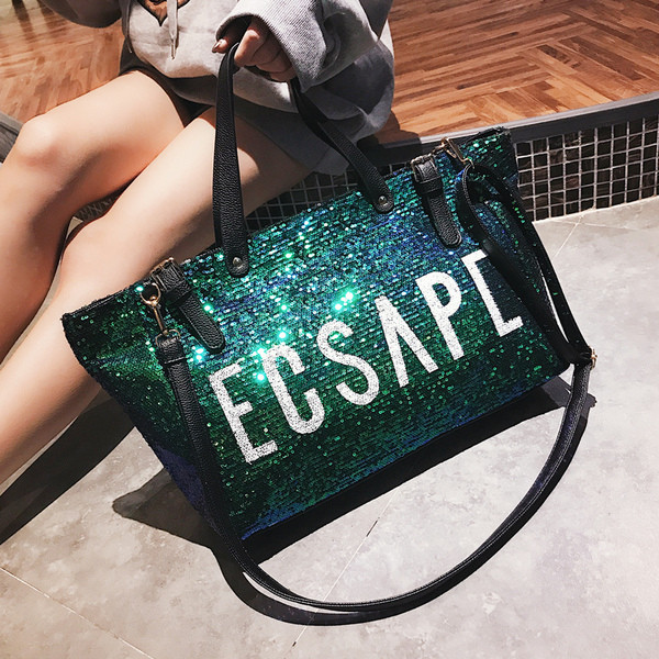 Geanta casual dama cu maner scurt si lung cu paiete in doua culori