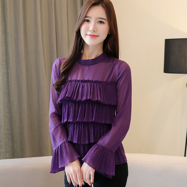 Cămașă elegantă de damă în două culori cu mâneci lotus