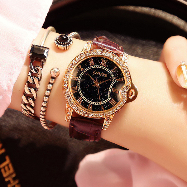 Ceas elegant de dama cu bratara si pietre in mai multe culori