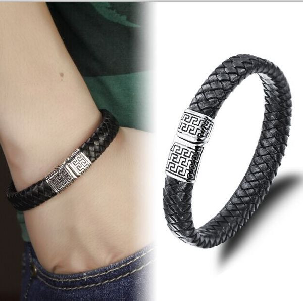 Bratara barbateasca moderna din piele ecologica de culoare neagra