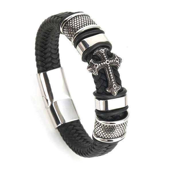 Brățară bărbătească stilată din piele ecologică cu elemente metalice