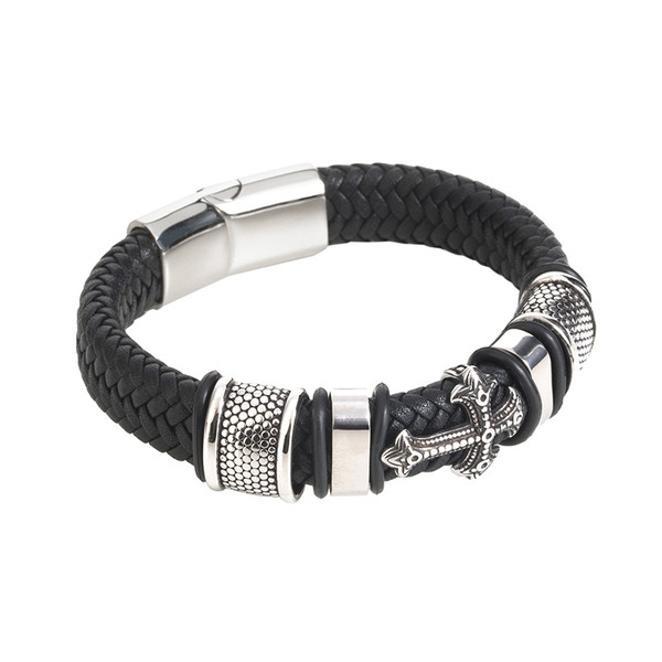 Brățară bărbătească stilată din piele ecologică cu elemente metalice