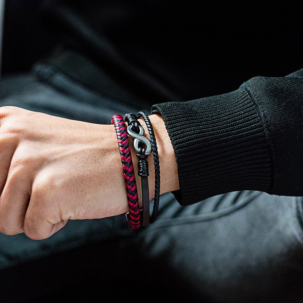 Bratara barbateasca moderna din piele ecologica cu element metalic