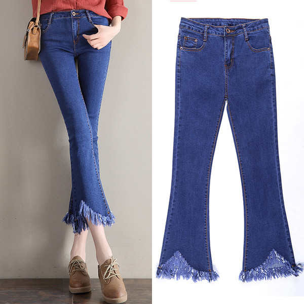 Blugi de dama moderni in doua culori cu franjuri