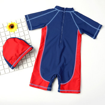 Модерен детски цял бански костюм в два цвята с апликация