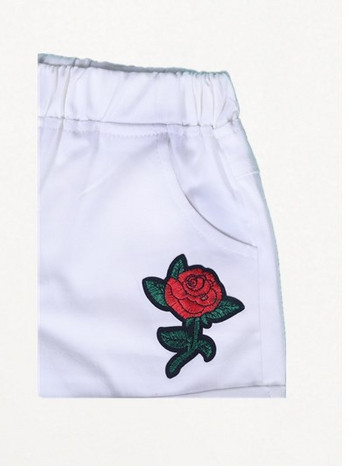 Модерни детски панталони за момичета с цветна бродерия в бял цвят 