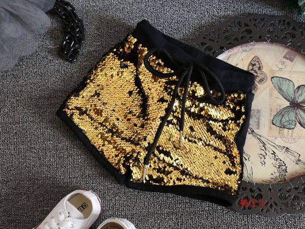 Pantaloni scurți moderni pentru fete pentru copii cu paiete aurii și negre