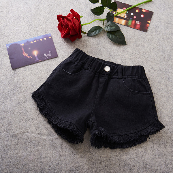 Pantaloni scurți moderni pentru copii pentru fete cu talie elastică în alb-negru