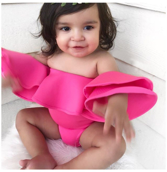 Costum de baie elegant pentru copii, în culoarea roz