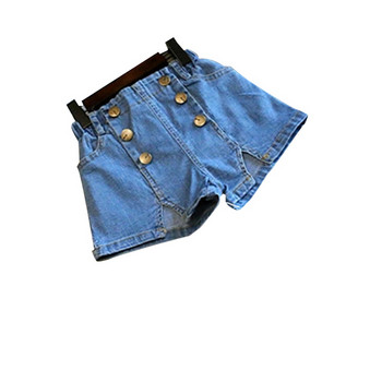 Модерни детски дънкови панталони за момиче с копчета 