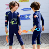 Costum de baie intreg pentru copii de culoare inchisa cu aplicatie